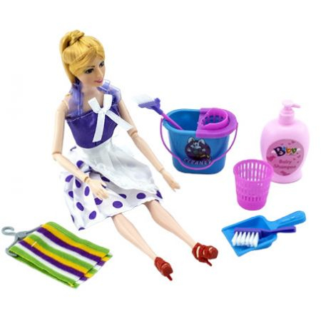 Joaca si timp liber - Set Papusa si accesorii de curatenie, Mega Creative, 30 cm