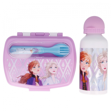 Set pranz 4 piese Frozen II cutie sandwich,sticla aluminiu si tacamuri [1]
