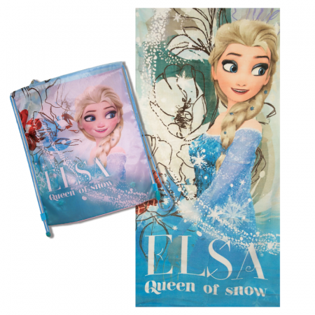 Prosoape si halate de baie copii - Set prosop de plaja si saculet depozitare Frozen Elsa Queen of Snow
