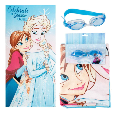 Prosoape si halate de baie copii - Set prosop poliester cu ochelari inot Frozen Disney,140x70 cm