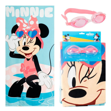 Prosoape si halate de baie copii - Set prosop poliester cu ochelari inot Minnie Mouse ,140x70 cm