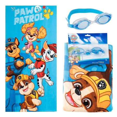 Prosoape si halate de baie copii - Set prosop poliester cu ochelari inot Paw Patrol,140x70 cm
