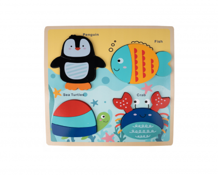 Jocuri si jucarii - Set puzzle din lemn cu animalute, 14 piese, 30x30cm
