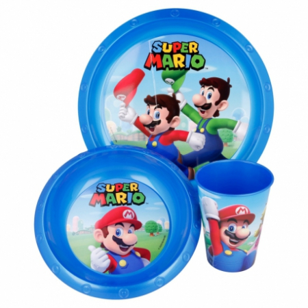 Articole hranire bebelusi - Set Super Mario mic dejun plastic 3 piese