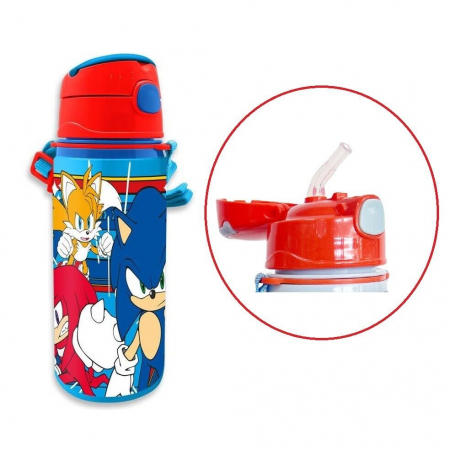 Sticla apa aluminiu cu pai si maner, Sonic The Hedgehog, 600 ml [1]