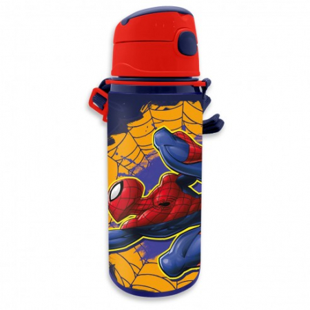 Accesorii hranire - Sticla apa aluminiu cu pai si maner, Spider-Man 600 ml