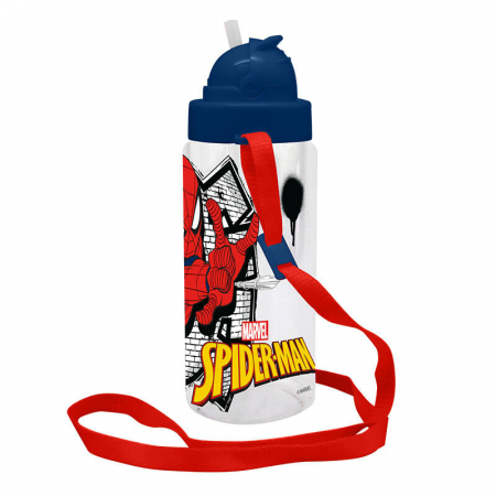 Cani, pahare si accesorii bebe - Sticla apa din tritan cu snur, Spiderman 500ml