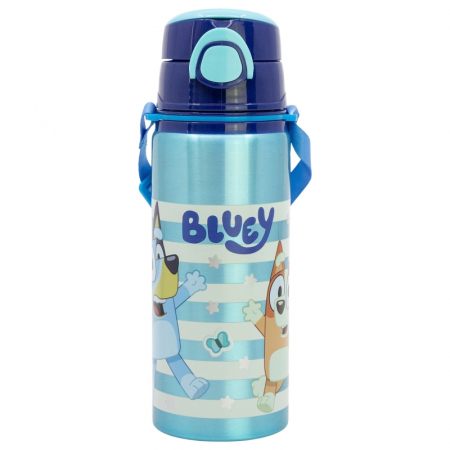 Cani, pahare si accesorii bebe - Sticla apa pop up aluminiu, Bluey, 730ml