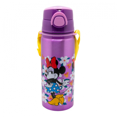 Accesorii hranire - Sticla apa pop up aluminiu, Minnie Sunshine, 730ml