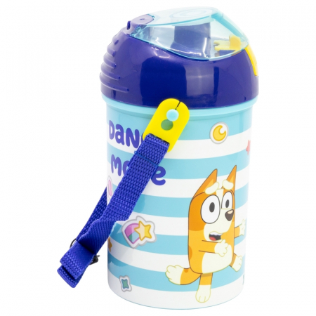 Sticla din plastic cu pai si curea, Bluey 450 ml [1]