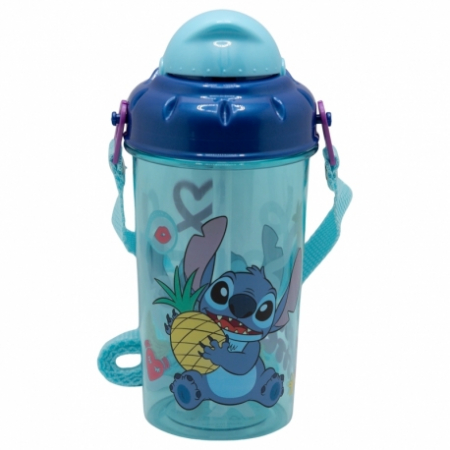Accesorii hranire - Sticla din plastic cu pai si curea, Lilo & Stitch 465ml