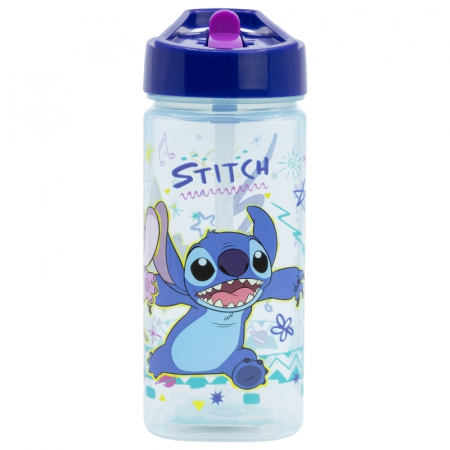 Cani, pahare si accesorii bebe - Sticla plastic pentru apa, dreptunghiulara Lilo & Stitch 510ml