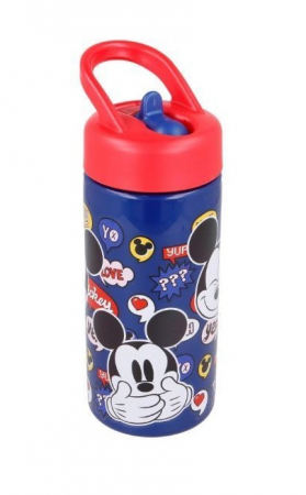 Accesorii hranire - Sticla plastic cu pai Mickey Mouse 410 ml