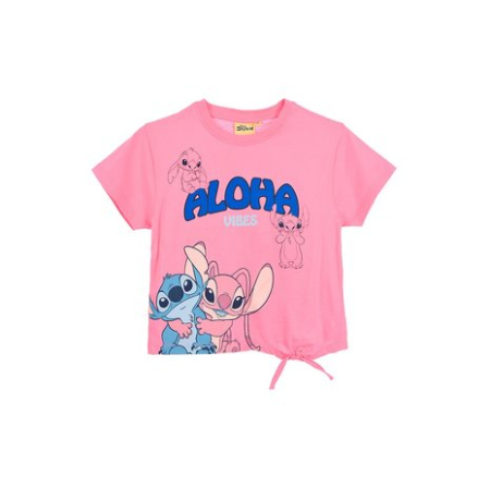 Imbracaminte fete - Tricou din bumbac de vara cu maneca scurta Stitch Aloha