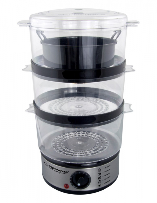 Aparat de gatit cu aburi Esperanza 400 W, 7 L, 3 zone de gatit, Negru/Argintiu [3]