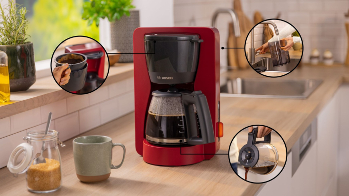 Cafetiera Bosch TKA3M134, 1200 W, Rezervor 1.4 L, Rosu pukika.ro [3]