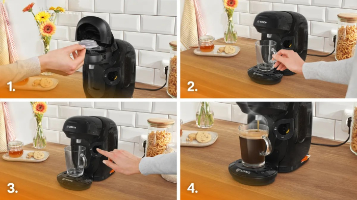Espressor cu Capusle Bosch TAS112E, 1400 W, Espresso, Cappuccino, Latte, 3.3 bar, 0.7 L, Negru pukika.ro [3]