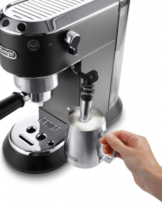 Espressor Manual De’Longhi Dedica EC685.BK, 1350W, 15 Bar, Cappuccino, Americano, Latte, Macchiato, Cafea Măcinată și Paduri, Rezervor 1.1 L, Negru pukika.ro [3]