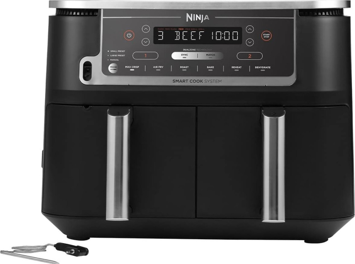 Friteuză cu Aer Cald Ninja AF451EU, 2470 W, Capacitate 9.5 L, Senzor Temperatură, 6 Funcții de Gătit, Coșuri Duble, Display Digital, Negru pukika.ro [1]