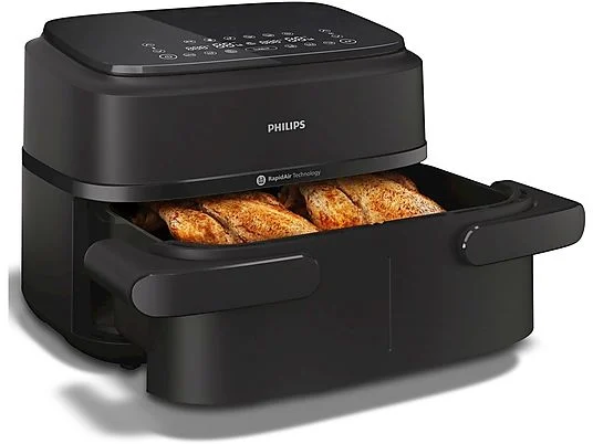 Friteuză cu Aer Cald Philips Airfryer 1000 Series Dual Basket NA150/00, 7,1 L, RapidAir 2450 W, Două Coșuri, Functie Grill, Negru pukika.ro [3]
