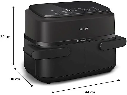 Friteuză cu Aer Cald Philips Airfryer 1000 Series Dual Basket NA150/00, 7,1 L, RapidAir 2450 W, Două Coșuri, Functie Grill, Negru pukika.ro [4]