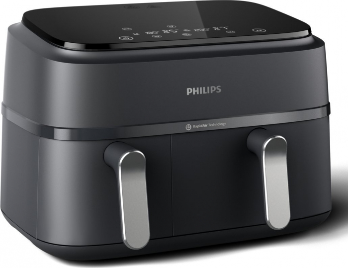 Friteuză cu Aer Cald Philips AirFryer 3000 Series Dual Basket NA351/00, 9 L, 2750 W, RapidAir Plus, Touchscreen, Negru pukika.ro [7]