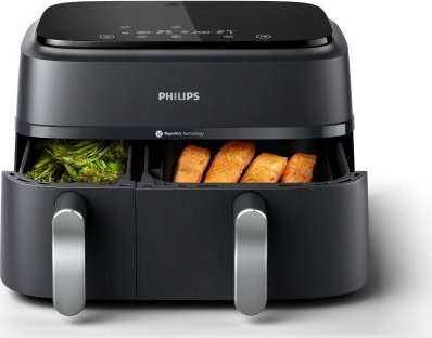 Friteuză cu Aer Cald Philips AirFryer 3000 Series Dual Basket NA351/00, 9 L, 2750 W, RapidAir Plus, Touchscreen, Negru pukika.ro [2]