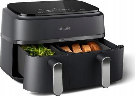 Friteuză cu Aer Cald Philips AirFryer 3000 Series Dual Basket NA351/00, 9 L, 2750 W, RapidAir Plus, Touchscreen, Negru pukika.ro [3]