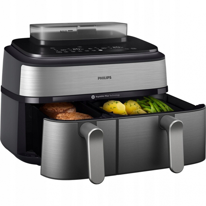 Friteuză cu Aer Cald Philips Airfryer 5000 Series Dual Basket Steam NA555/00, 9 L, RapidAir Plus + Air Steam, 2750 W, 12 Presetări, Argintiu pukika.ro [3]
