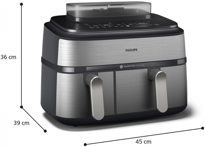 Friteuză cu Aer Cald Philips Airfryer 5000 Series Dual Basket Steam NA555/00, 9 L, RapidAir Plus + Air Steam, 2750 W, 12 Presetări, Argintiu pukika.ro [7]