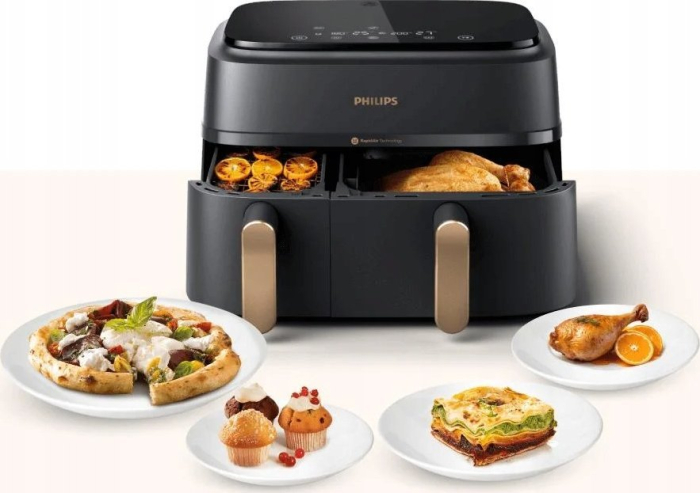 Friteuză cu Aer Cald Philips Dual, 2750 W, Capacitate 9 L, Touch, Rapid Air, Negru pukika.ro [2]