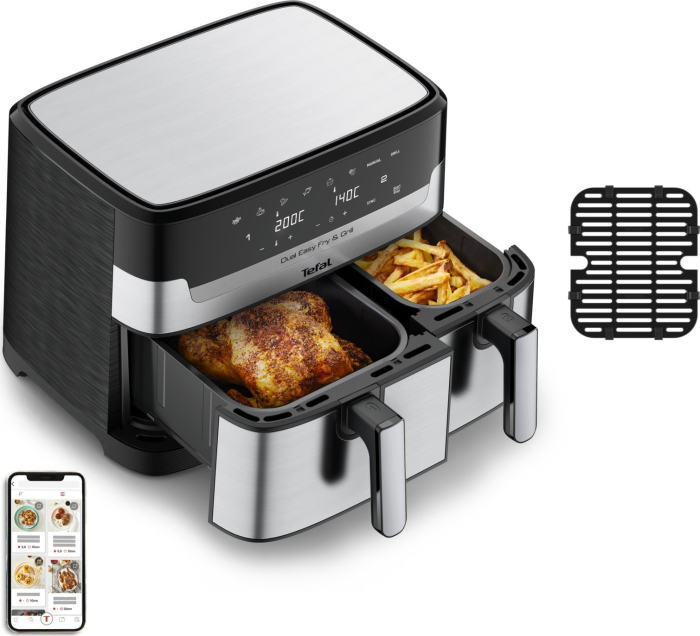 Friteuză cu Aer Cald Tefal EY905D10, 2700 W, Capacitate 8.3 L, 2 Coșuri, Funcții Air Fry, Grill, Timer Digital, Negru pukika.ro [10]