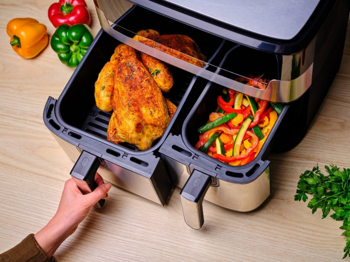 Friteuză cu Aer Cald Tefal EY905D10, 2700 W, Capacitate 8.3 L, 2 Coșuri, Funcții Air Fry, Grill, Timer Digital, Negru pukika.ro [8]