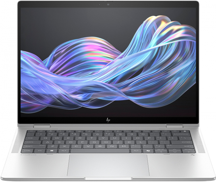 Laptop HP EliteBook X Flip G1i Hybrid (2-in-1), 14" WUXGA Touchscreen, Intel® Core™ Ultra 5 228V pana la 4.5 GHz, 32 GB RAM, 512 GB SSD, Intel Arc Graphics, Windows 11 Pro, Glacier Silver [1]