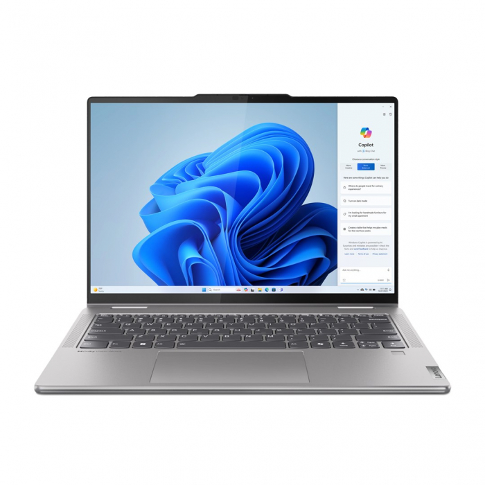 Laptop Lenovo Yoga 7 Hybrid (2-in-1), 14" WUXGA Touchscreen, AMD Ryzen™ 5 8640HS pana la 4.9 GHz, 16 GB RAM LPDDR5x 6400, 1 TB SSD, AMD Radeon 760M, Windows 11 Home, Arctic Grey [1]