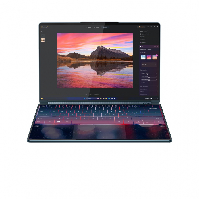 Laptop Lenovo Yoga Book 9, 14" 2.8K Touchscreen, Intel Core Ultra 7 255H pana la 5.1 GHz, 32 GB RAM LPDDR5x 8400, 1 TB SSD, Intel Arc 140T, Windows 11 Pro, Tidal Teal [1]