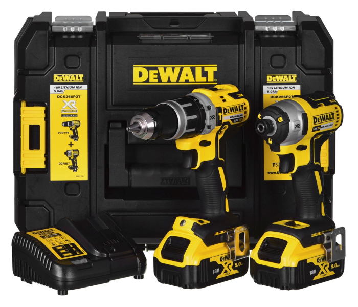 Mașină de găurit Combo Kit DeWALT DCK266P2T, 2000 rpm, 18 V, Li-Ion, 2 baterii, încărcător, cutie transport, Negru pukika.ro [1]