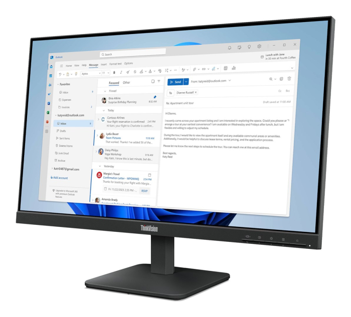 Monitor Lenovo ThinkVision, 23.8" Full HD 1920 x 1080, IPS, 6 ms, 100 Hz, Raven Black [2]