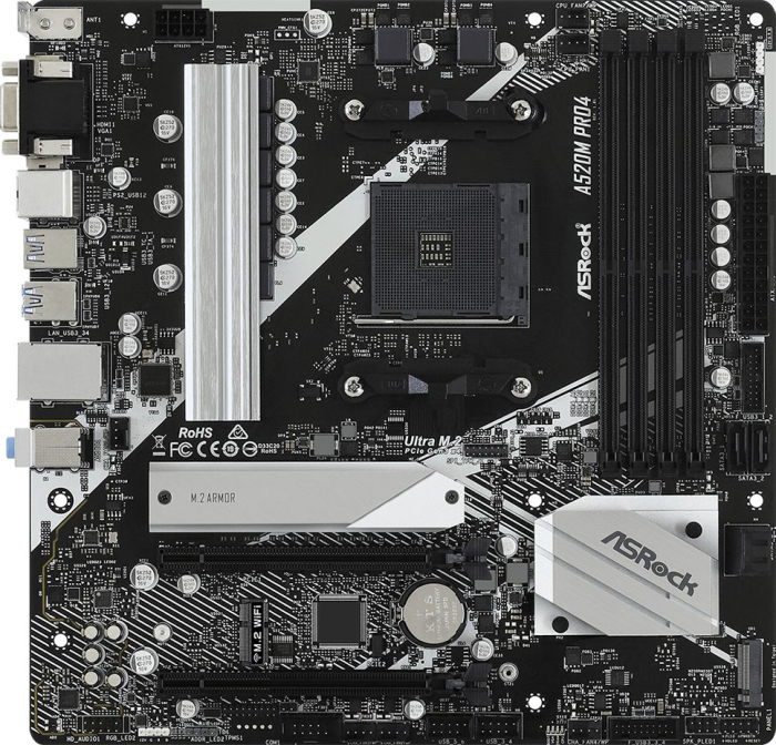 Placă de Bază ASRock A520M Pro4, Socket AM4, Chipset AMD, micro ATX, Black pukika.ro [2]