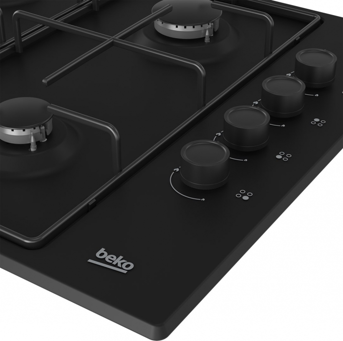 Plită pe gaz Beko HIBG64120SB, 60 cm, 4 arzătoare, aprindere electrică, siguranță gaz, suprafață oțel emailat, Negru pukika.ro [2]