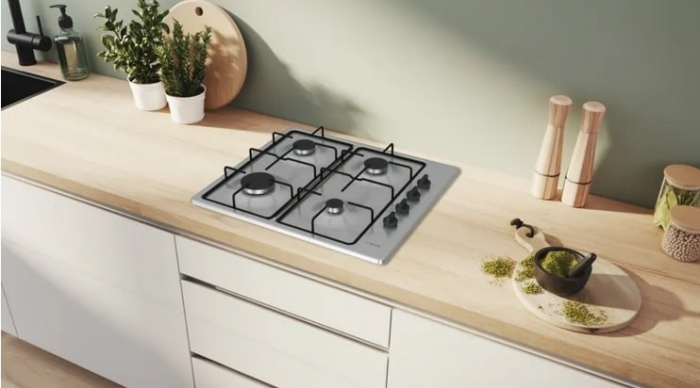 Plită pe gaz Bosch PBP6B5K80, 75 cm, 4 arzătoare, sticlă neagră, FlameSelect, grătare din fontă, Gri pukika.ro [4]
