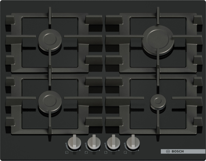 Plită pe Gaz Bosch Serie 4 PNP6B6K40, 59 cm, 4 Arzătoare, Aprindere Electrică Integrată, Siguranță Gaz, Grătare Fontă, Negru pukika.ro [2]