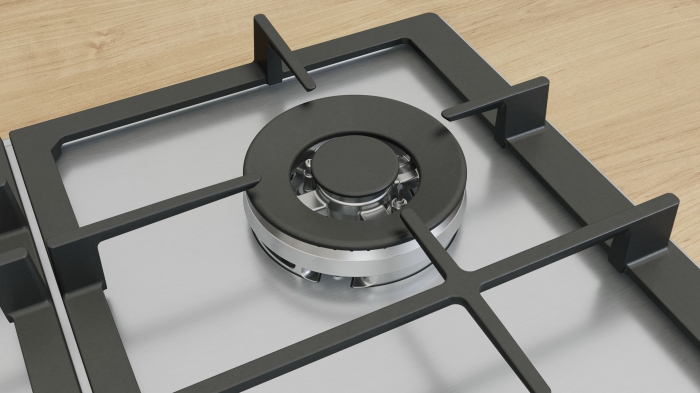 Plită pe Gaz Bosch Serie 6 PCH6A5I90, 582 mm, 4 Arzătoare, FlameSelect, Grătare Fontă, Oțel Inoxidabil, Siguranță Gaz, Argintiu pukika.ro [5]