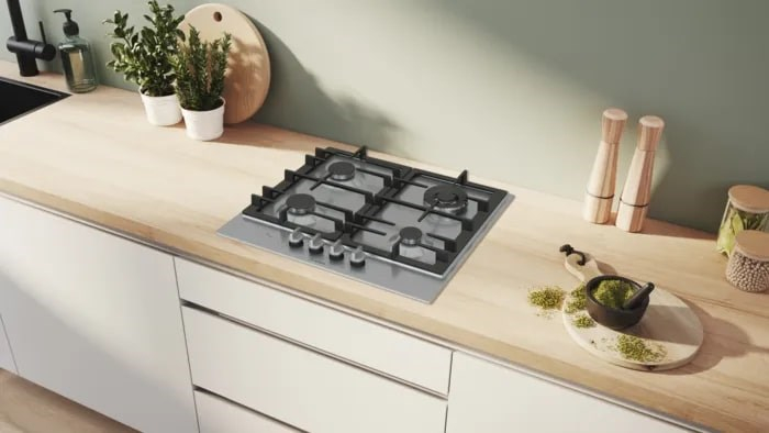 Plită pe Gaz Bosch Serie 6 PCH6A5I90, 582 mm, 4 Arzătoare, FlameSelect, Grătare Fontă, Oțel Inoxidabil, Siguranță Gaz, Argintiu pukika.ro [3]