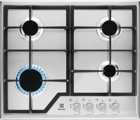 Plită pe Gaz Electrolux EGS6426SX, 60 cm, 4 Arzătoare, Aprindere Electrică, Grătare Fontă, Inox pukika.ro [1]