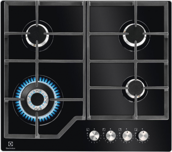 Plită pe Gaz Electrolux KGG64362K, 59 cm, 4 Arzătoare, Grătare Fontă, Negru pukika.ro [1]