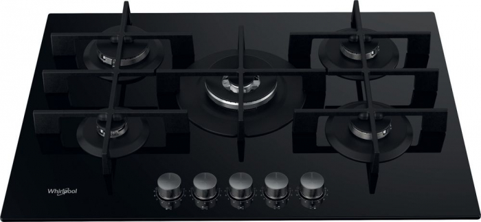 Plită pe Gaz Whirlpool AKWL 728/NB, 73 cm, 5 Arzătoare, WOK, Grătare Fontă, Aprindere Electrică, Siguranță Gaz, Sticlă Neagră pukika.ro [2]