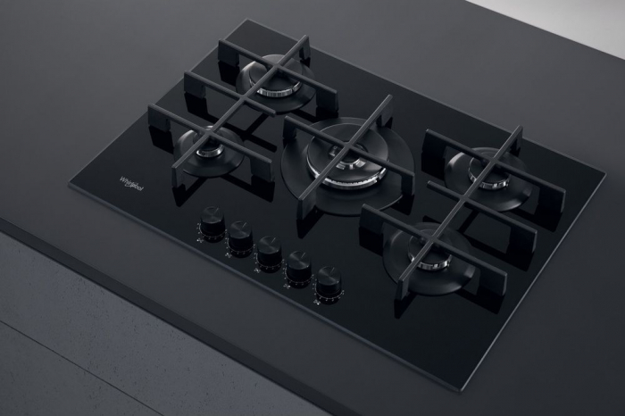 Plită pe Gaz Whirlpool AKWL 728/NB, 73 cm, 5 Arzătoare, WOK, Grătare Fontă, Aprindere Electrică, Siguranță Gaz, Sticlă Neagră pukika.ro [5]