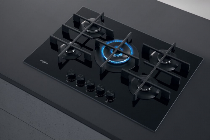 Plită pe Gaz Whirlpool AKWL 728/NB, 73 cm, 5 Arzătoare, WOK, Grătare Fontă, Aprindere Electrică, Siguranță Gaz, Sticlă Neagră pukika.ro [6]
