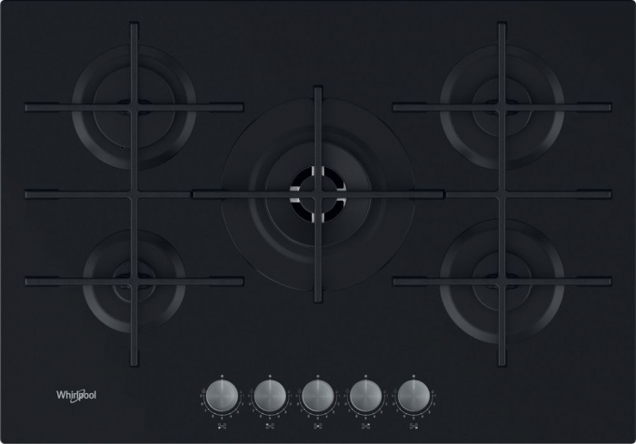 Plită pe Gaz Whirlpool AKWL 728/NB, 73 cm, 5 Arzătoare, WOK, Grătare Fontă, Aprindere Electrică, Siguranță Gaz, Sticlă Neagră pukika.ro [1]